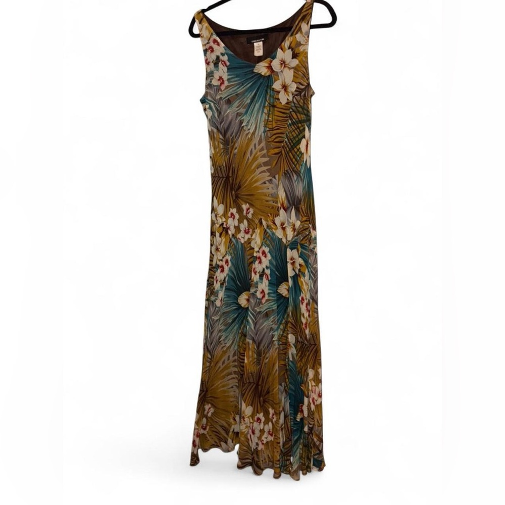 Jones New York Tropical Print Silk Bias Cut Maxi Dress Sz 16